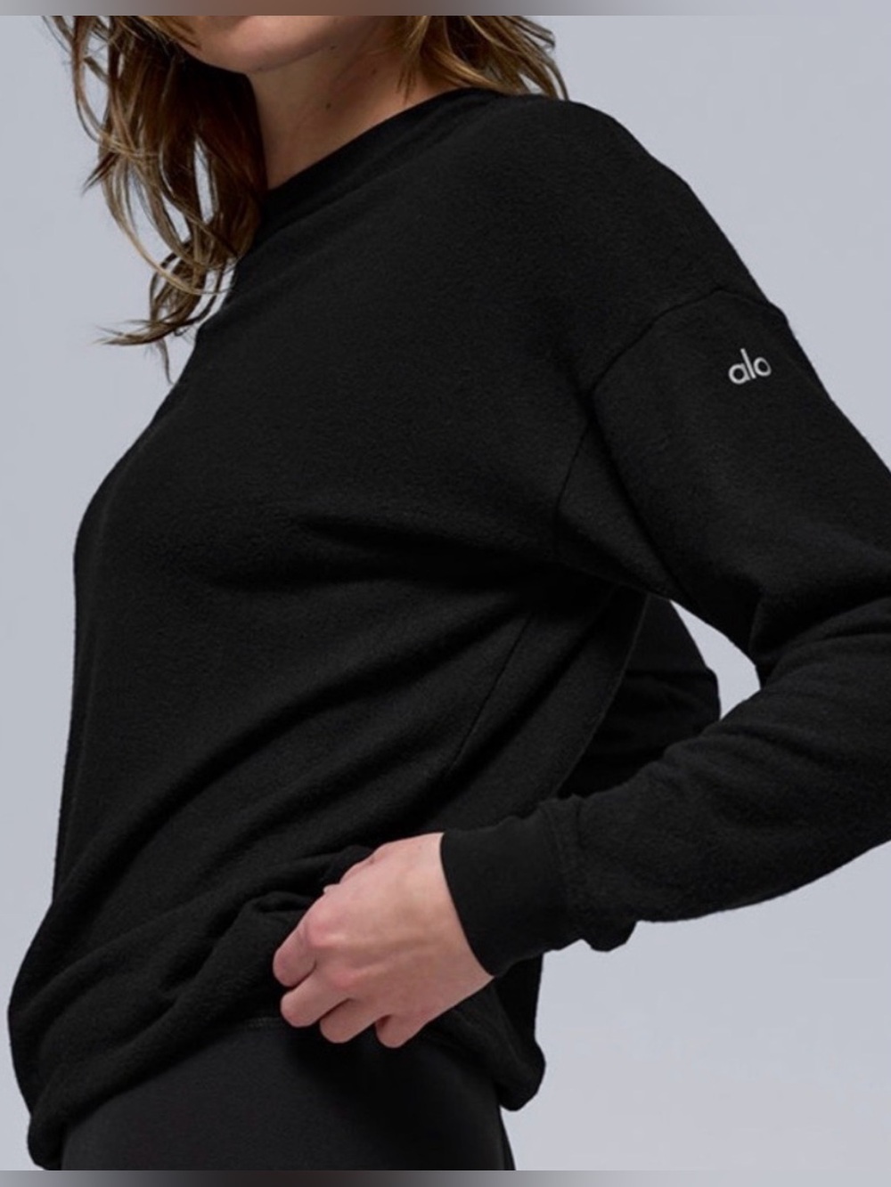 Alo Yoga Black Soho Pullover Crewneck Sweatshirt SZ. M EUC